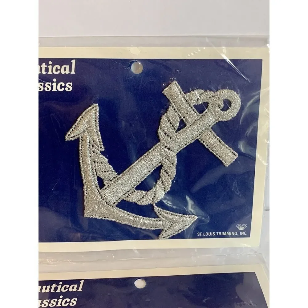 VTG Metallic Anchor Eagle Flag Nautical Silver Applique Sewing St Louis Trimming
